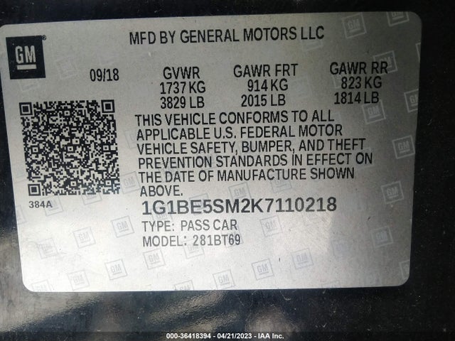 Chevrolet CRUZE LT 2019 1G1BE5SM2K7110218 Image 10