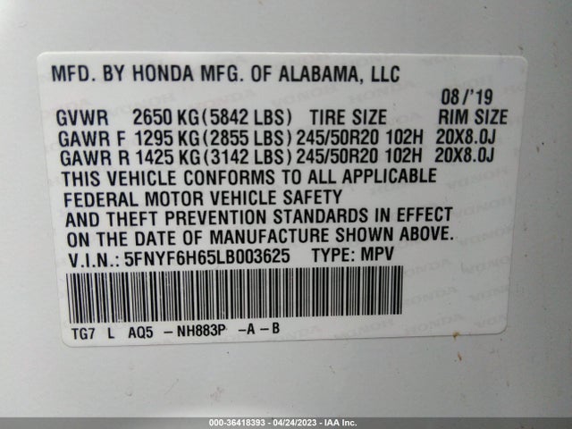 Honda Pilot Touring 7-passenger 2020 5FNYF6H65LB003625 Image 9