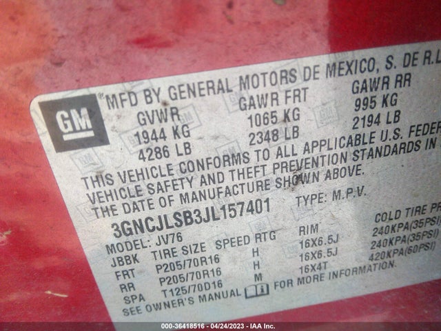 Chevrolet Trax Lt 2018 3GNCJLSB3JL157401 Image 9