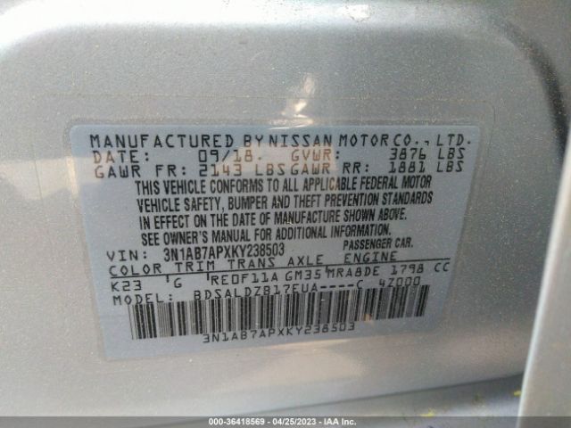 3N1AB7APXKY238503 Nissan SENTRA SV