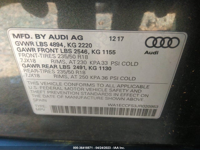 WA1ECCFS3JR020953 Audi Q3 Premium/sport Premium