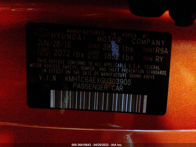 Hyundai Veloster Turbo 2016 KMHTC6AEXGU303903 Image 10