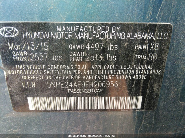 Hyundai Sonata 2.4l Se 2015 5NPE24AF9FH206956 Image 9