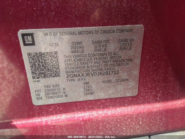 Chevrolet EQUINOX LT 2018 2GNAXJEV0J6281713 Image 9