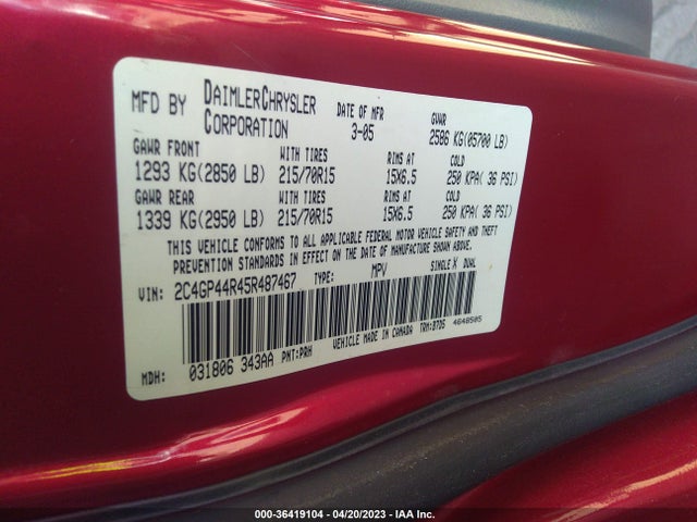 2005 CHRYSLER TOWN & COUNTRY LX VIN: 2C4GP44R45R487467