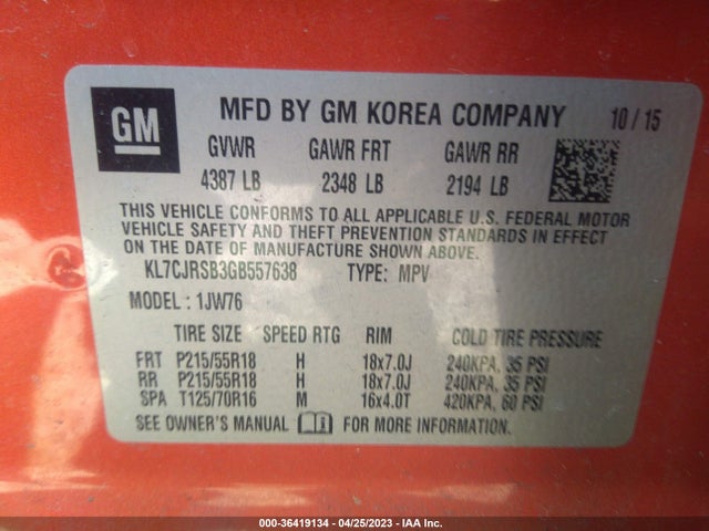 Chevrolet TRAX LTZ 2016 KL7CJRSB3GB557638 Image 11