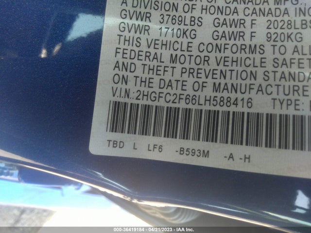 2020 HONDA CIVIC SEDAN LX VIN: 2HGFC2F66LH588416