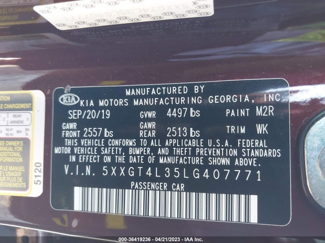 KIA Optima Lx 2020 5XXGT4L35LG407771 Image 10
