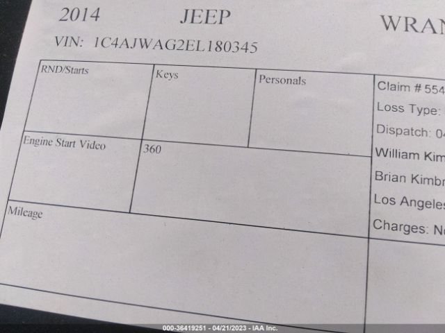 1C4AJWAG2EL180345 Jeep Wrangler Sport