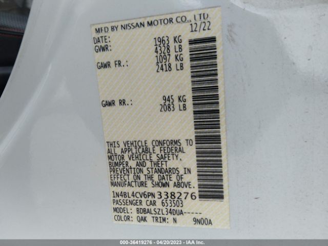 1N4BL4CV6PN338276 Nissan Altima 2.5 Sr