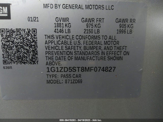 Chevrolet MALIBU LT 2021 1G1ZD5ST8MF074827 Image 9