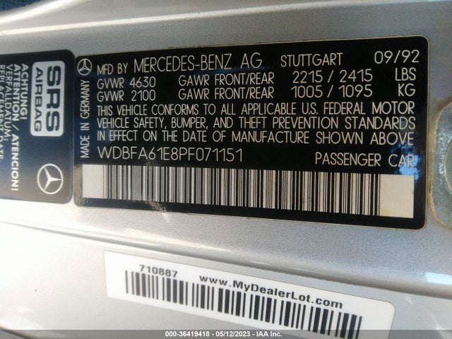 1993 MERCEDES-BENZ 300 SL VIN: WDBFA61E8PF071151