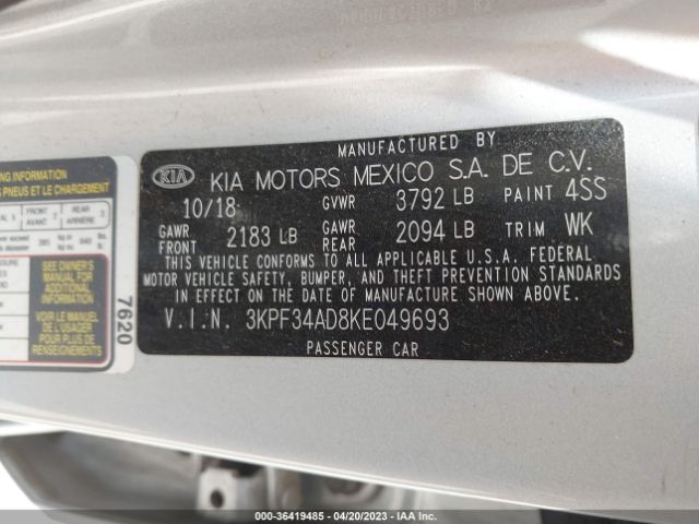 3KPF34AD8KE049693 KIA FORTE S