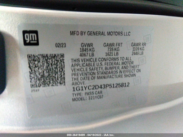 2023 Chevrolet Corvette, VIN: 1G1YC2D43P5125812