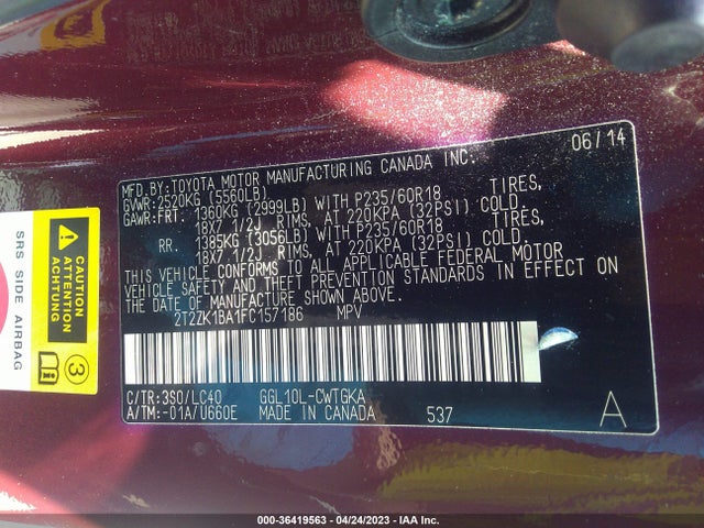 2T2ZK1BA1FC157186 Lexus RX 350