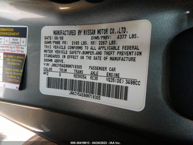 Aukcja sprzedaży 2006 Infiniti G35 Coupe, vin: JNKCV54E86M719305, numer aukcji: 36419613