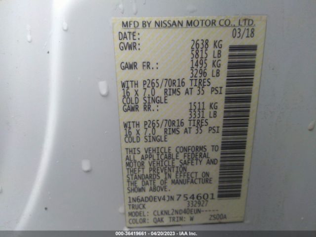 1N6AD0EV4JN754601 Nissan Frontier Sv V6