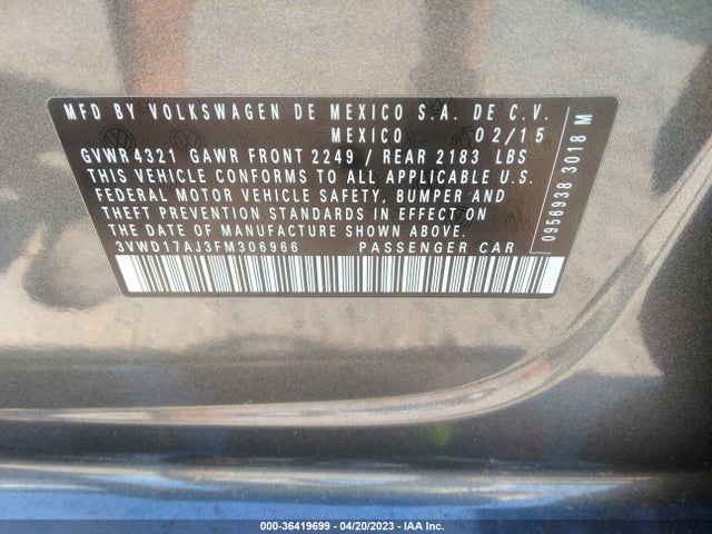 3VWD17AJ3FM306966 Volkswagen Jetta Sedan 1.8t Se
