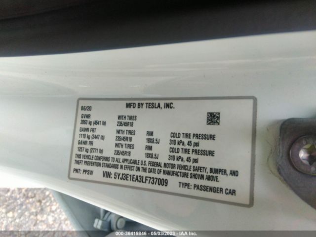 5YJ3E1EA3LF737009 Tesla Model 3 Standard Range