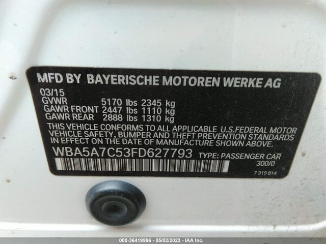 BMW 5 Series 528i Xdrive 2015 WBA5A7C53FD627793 Image 9