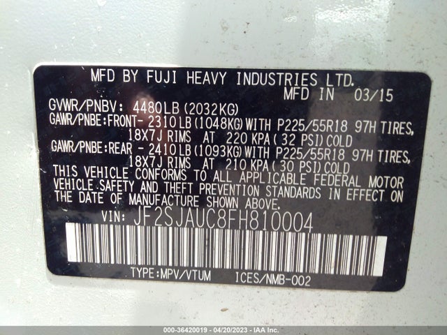 JF2SJAUC8FH810004 Subaru Forester 2.5i Touring