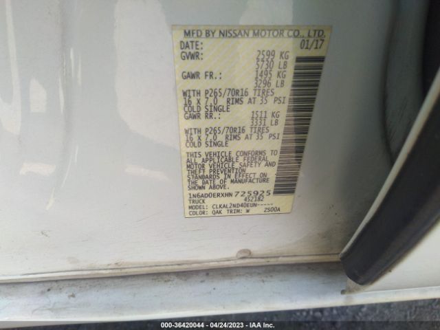 1N6AD0ERXHN725925 Nissan Frontier Sv V6