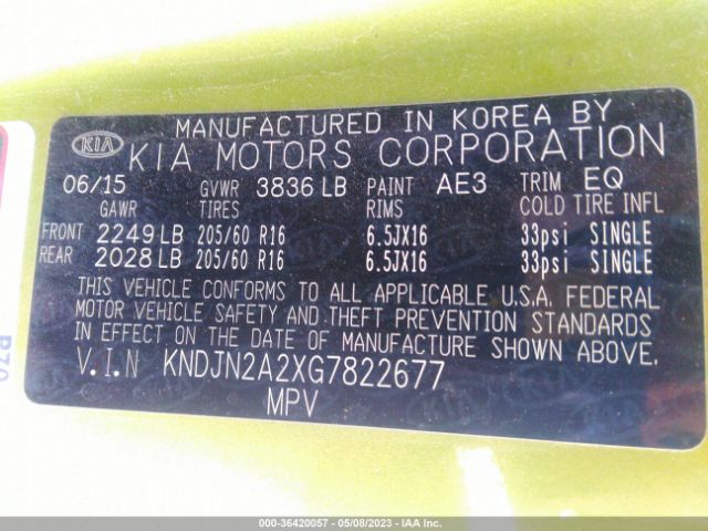 KNDJN2A2XG7822677 KIA Soul Base