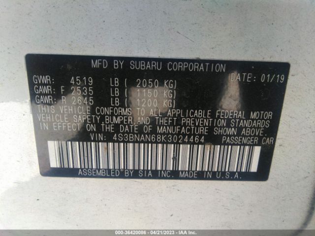 4S3BNAN68K3024464 Subaru Legacy Limited