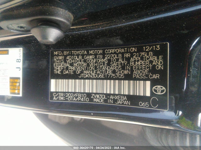 Toyota Prius Four/five/three/one/two 2014 JTDKN3DU6E1775705 Image 10