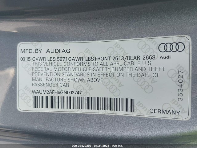 2016 Audi A5, VIN: WAUM2AFH6GN002747