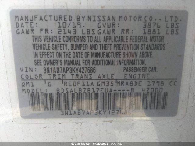 3N1AB7AP3KY427686 Nissan SENTRA S