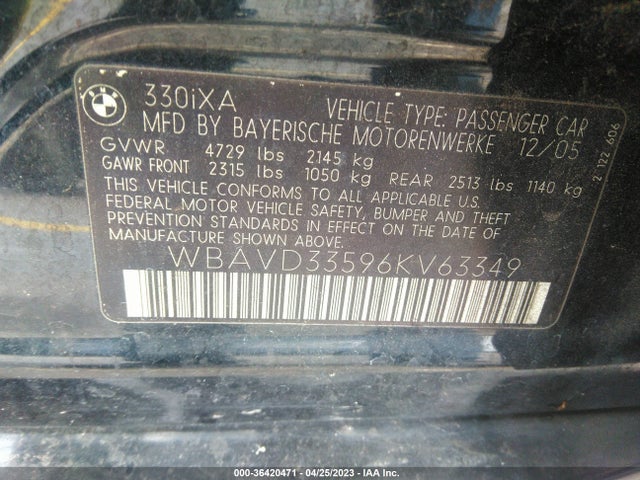 2006 BMW 3 SERIES 330XI VIN: WBAVD33596KV63349
