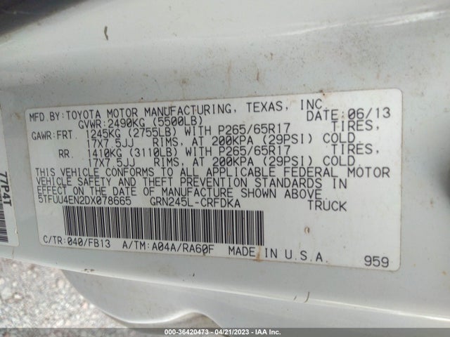2013 TOYOTA TACOMA VIN: 5TFUU4EN2DX078665