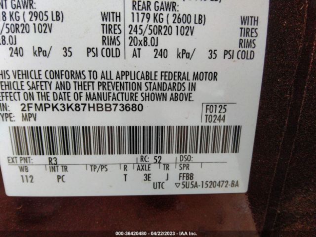 2FMPK3K87HBB73680 Ford Edge Titanium