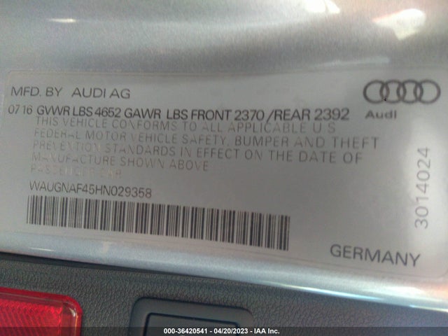 Audi A4 PREMIUM 2017 WAUGNAF45HN029358 Image 9