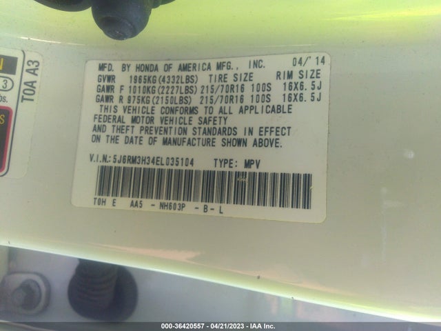 Honda CR-V LX 2014 5J6RM3H34EL035104 Image 9