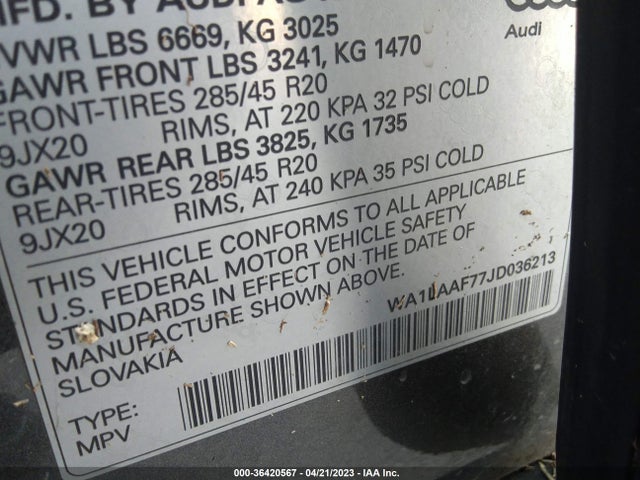 WA1LAAF77JD036213 Audi Q7 Premium Plus