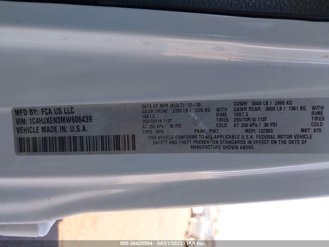 1C4HJXEN3MW606439 Jeep Wrangler Unlimited Sahara Altitude