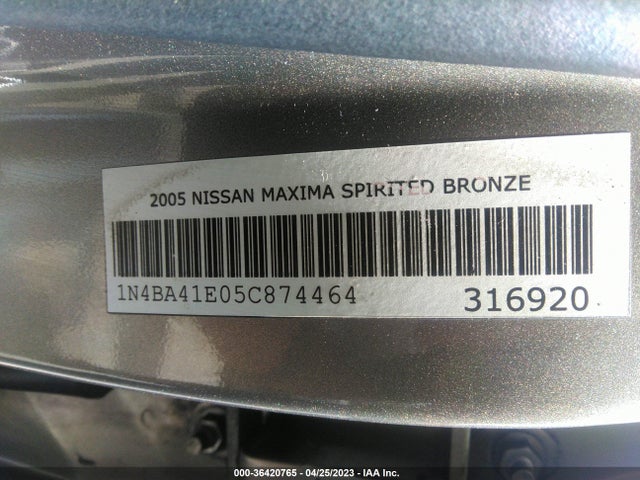 2005 NISSAN MAXIMA 3.5 SE VIN: 1N4BA41E05C874464