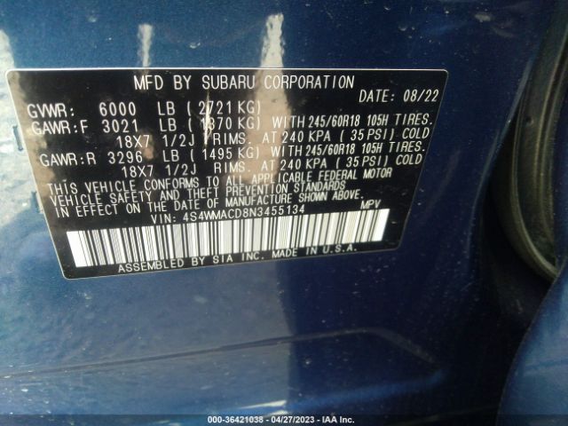 4S4WMACD8N3455134 Subaru Ascent Premium
