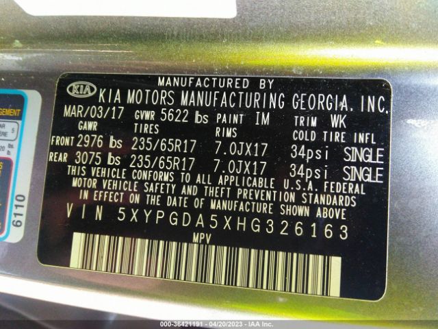 5XYPGDA5XHG326163 KIA Sorento Lx V6