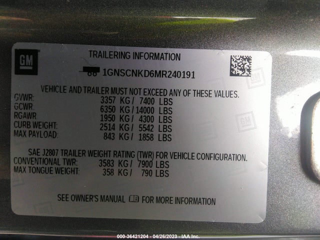 Chevrolet Tahoe Lt 2021 1GNSCNKD6MR240191 Image 9