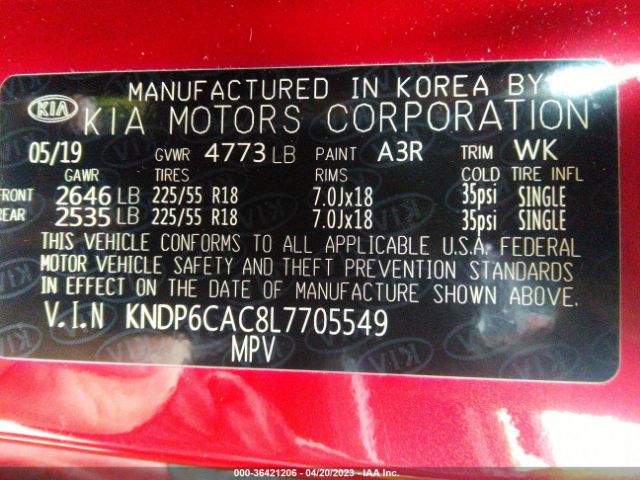 KNDP6CAC8L7705549 KIA SPORTAGE S