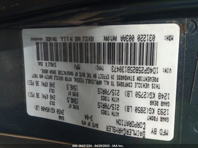 2005 DODGE CARAVAN SE VIN: 1D4GP25B25B130473