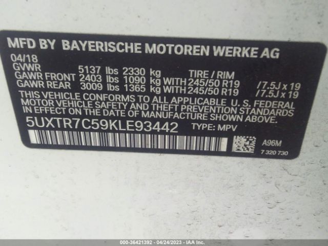 5UXTR7C59KLE93442 BMW X3 Sdrive30i
