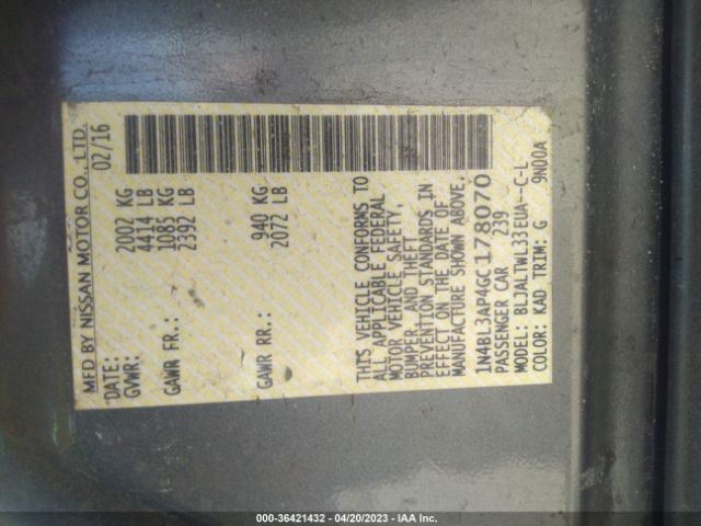 1N4BL3AP4GC178070 Nissan Altima 3.5 Sl