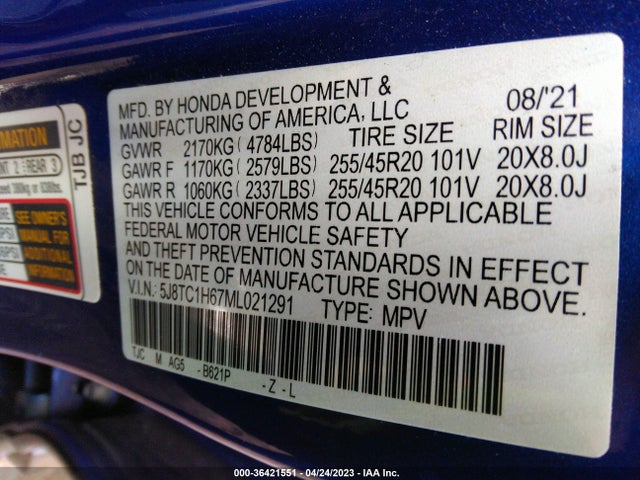 5J8TC1H67ML021291 Acura Rdx W/a-spec Package