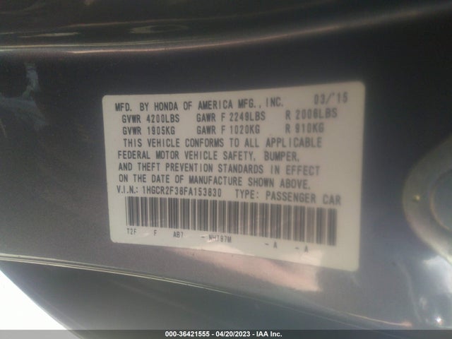 Honda Accord Sedan Lx 2015 1HGCR2F38FA153830 Image 9