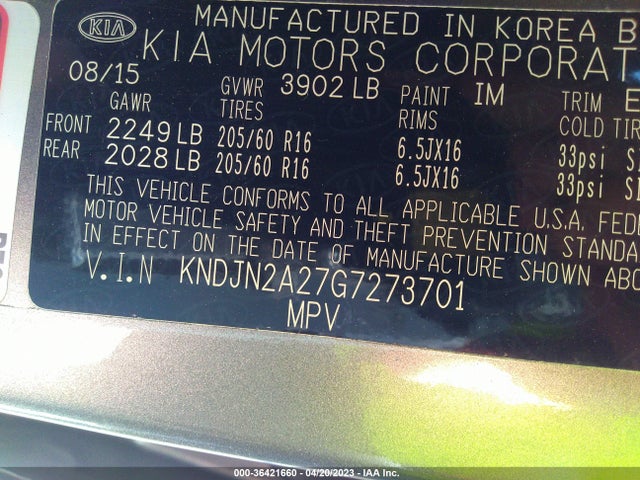 KIA Soul Base 2016 KNDJN2A27G7273701 Image 11