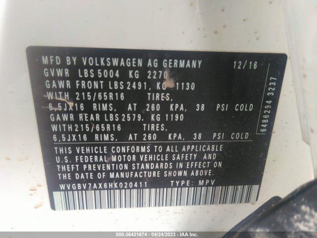 WVGBV7AX6HK020411 Volkswagen TIGUAN